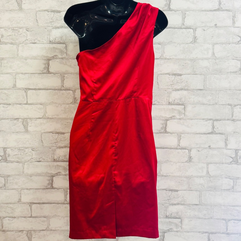 The Limited Womens Red One Shoulder Satin Pleated Cocktail Dress Size 6 - Picture 4 of 6